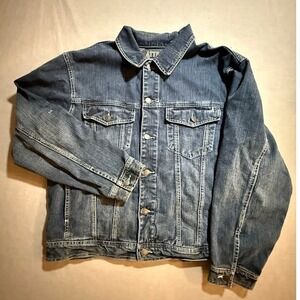 Attrak Trucker Denim Jacket Blue Jean Button Collared Women's Size L Boxy 90s